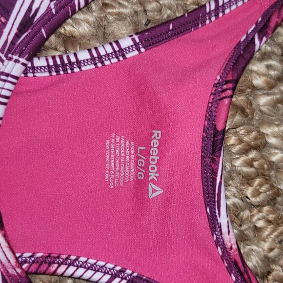 Brand New Reebok Sports Bra Purple Pink White Tank exercise fitness Bra NWT sz L - Picture 3 of 6